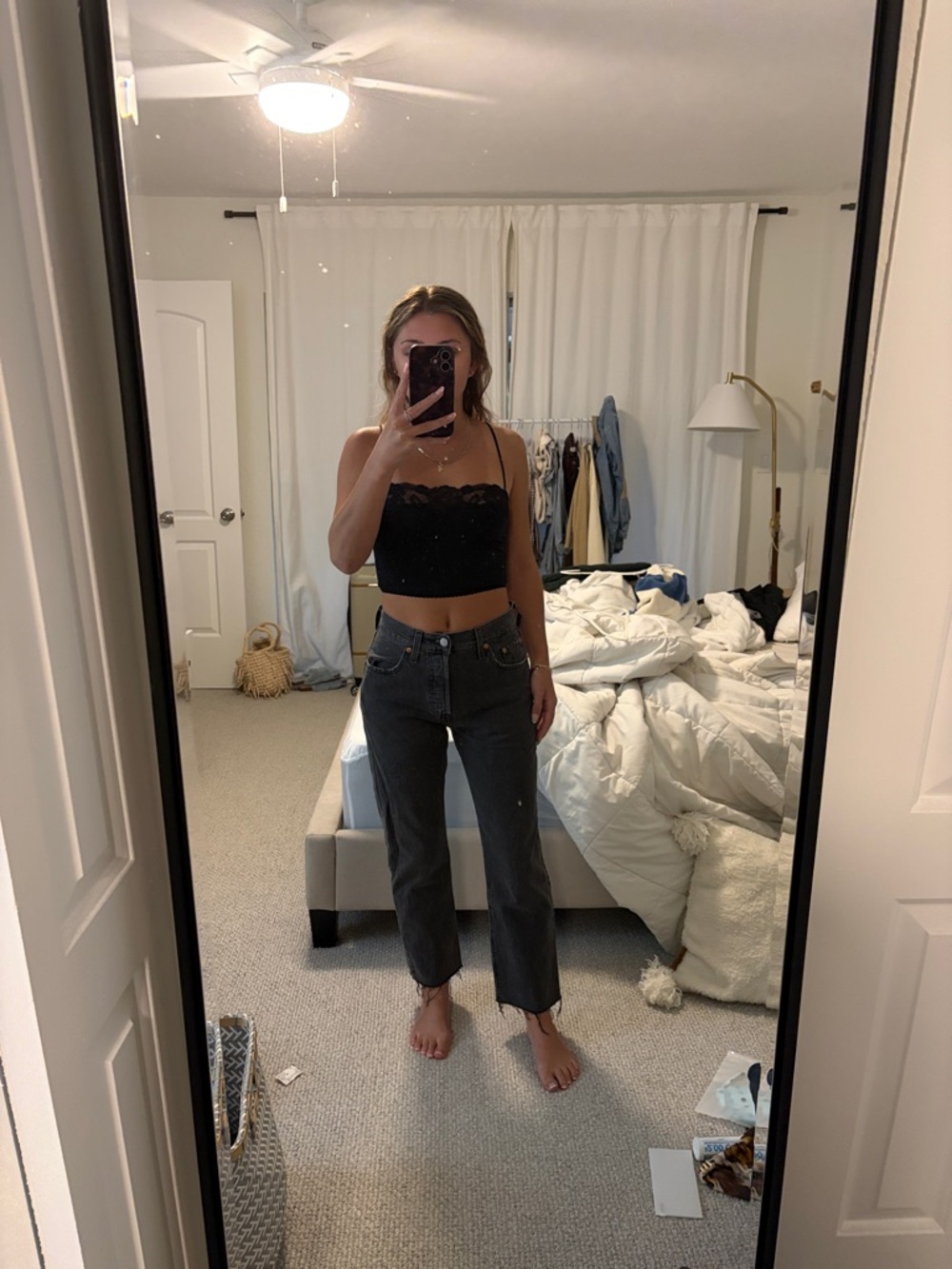 Levi's 501s Black Straight-Leg Jeans with High Waist cropped and raw hem
